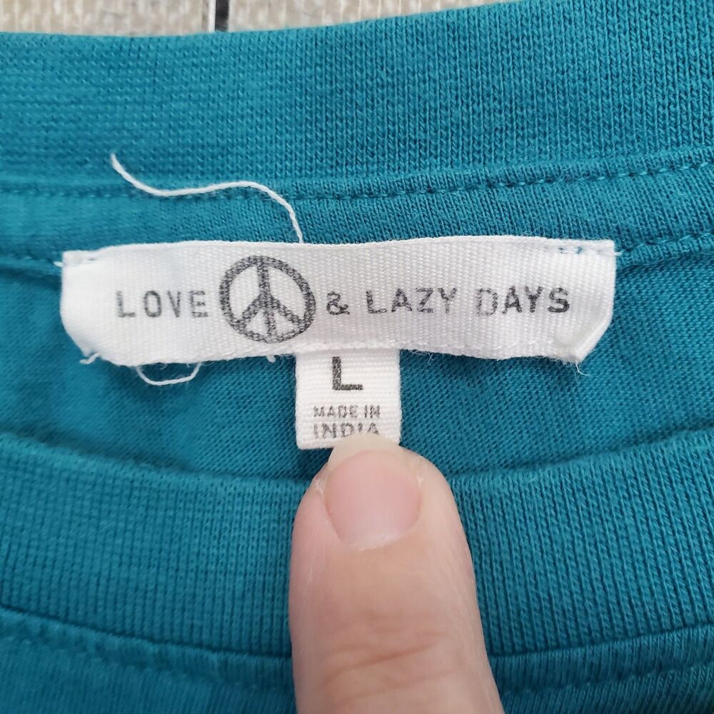 Love Peace & Lazy Days Teal Yellowstone Park Cropped T-Shirt Size Large - Picture 3 of 7